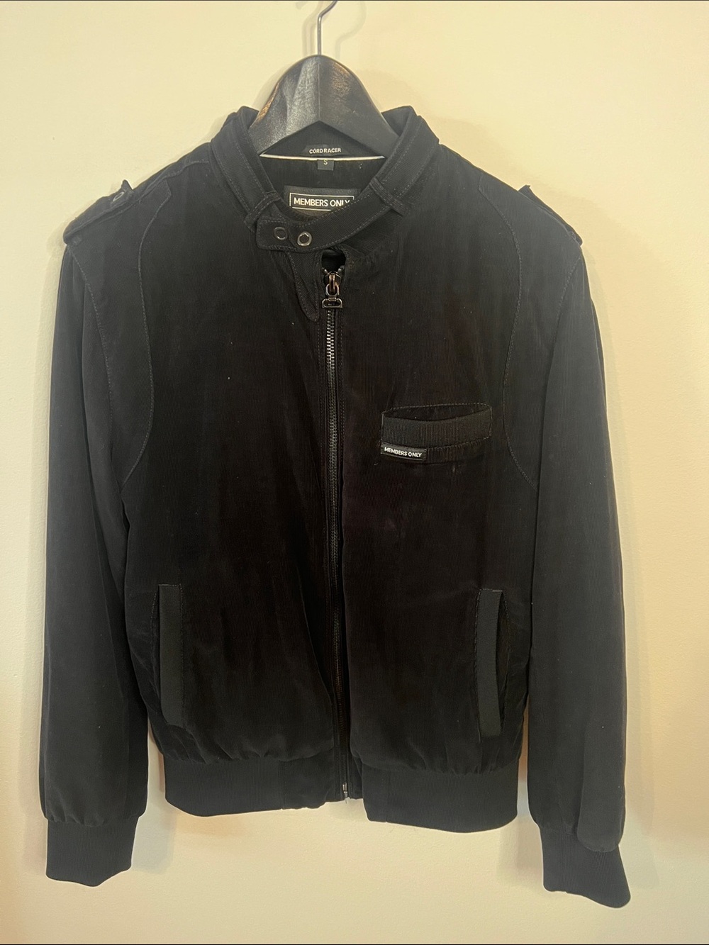 Members Only Black corduroy Bomber Jacket with Chest Pocket Size S